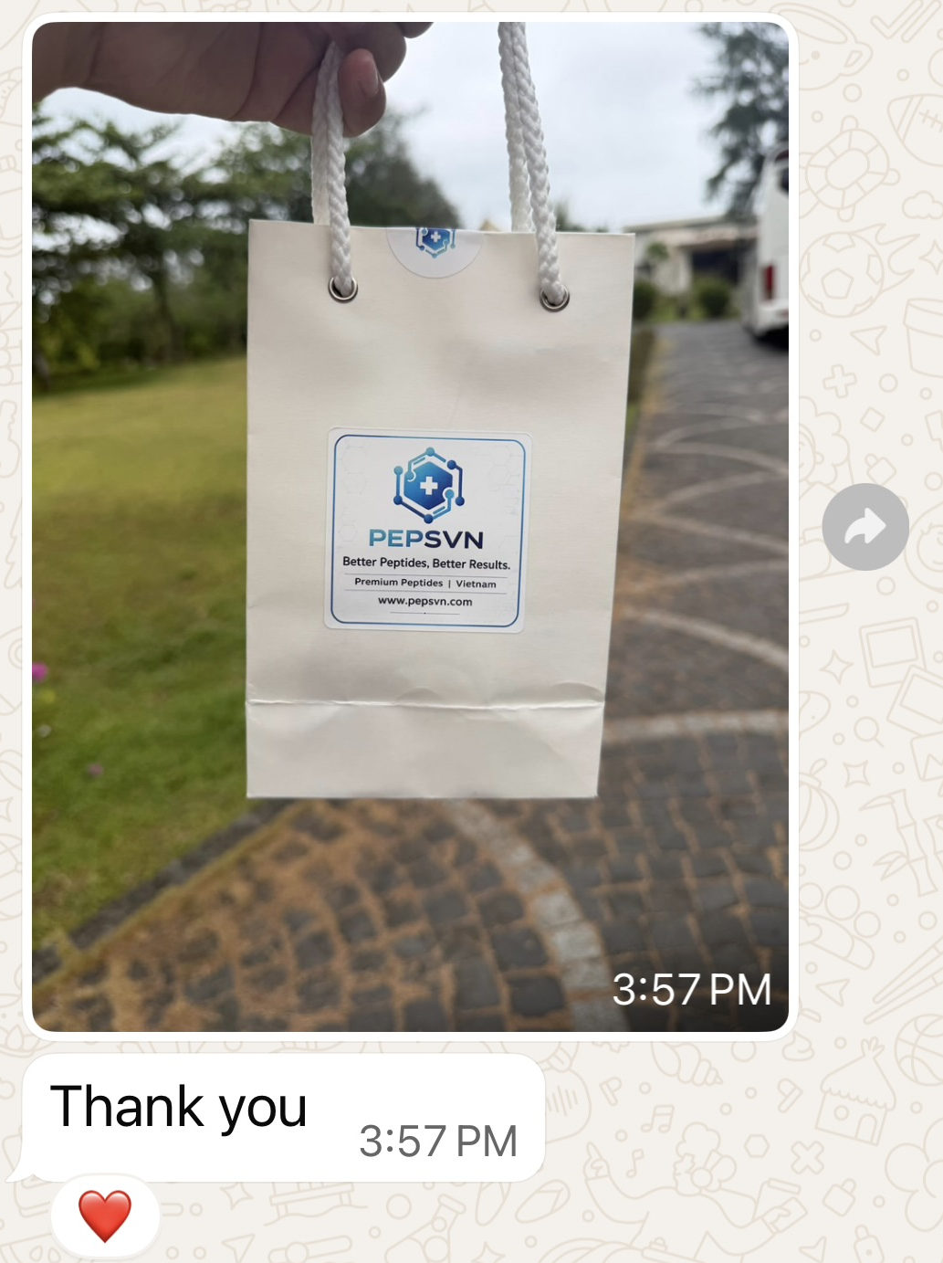 Anonymized customer screenshot: Thank you
